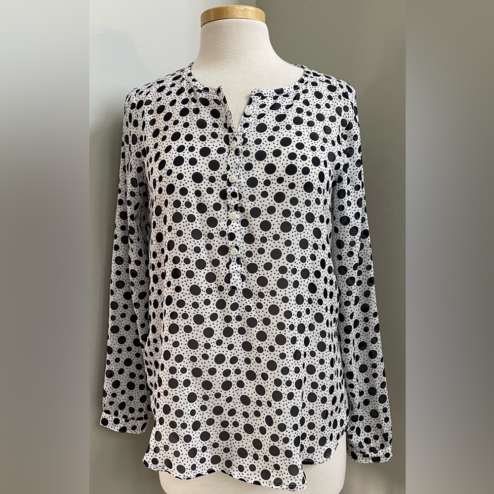 LOFT Small White With Black Polka Dots Blouse